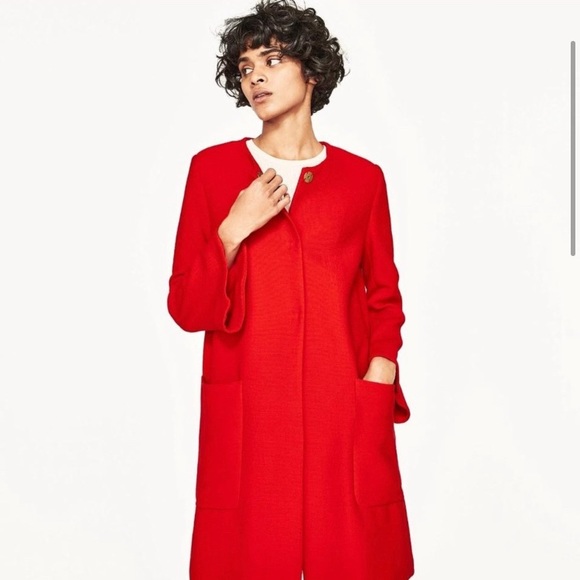 Zara Red Orange Bell Sleeve Snap Button Jacket - Picture 2 of 15